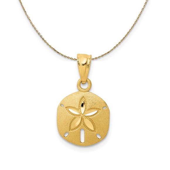14k Yellow Gold Diamond-Cut Sand Dollar (10mm) Necklace - 16 Inch
